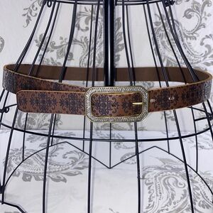 VINTAGE BLING BROWN BELT, ORNATE STAMPED DESIGN LARGE